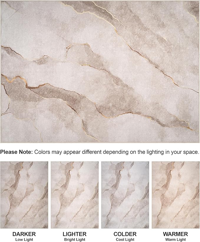 Bloom Rugs Caria Washable Non-Slip 4x6 Rug - Ivory/Gold Modern Abstract Area Rug for Living Room, Bedroom, Dining Room, and Kitchen - Exact Size: 4' x 6'