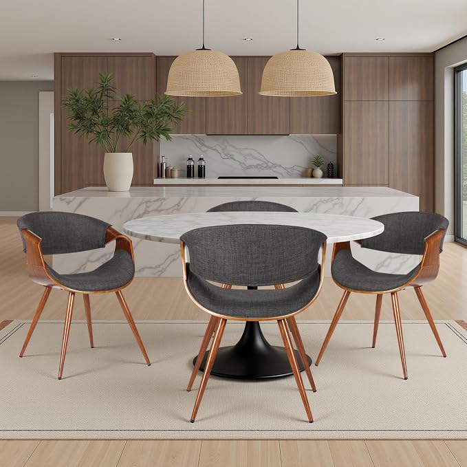 Armen Living Butterfly Mid-Century Dining Chair in Walnut Finish and Charcoal Fabric - Set of 4