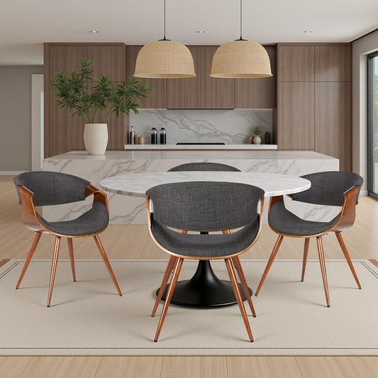 Armen Living Butterfly Mid-Century Dining Chair in Walnut Finish and Charcoal Fabric - Set of 4