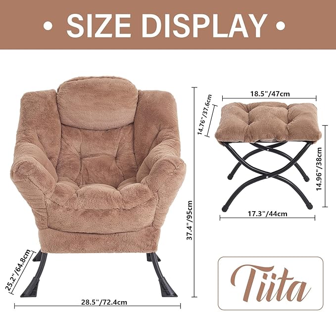 Tiita Modern Large Accent Lounge Chair with Ottoman, Leisure Sofa Armchair with Footrest, Reading Chair for Bedroom, Living Room, Dorm Rooms, Garden and Courtyard