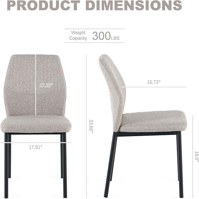 Dining Chairs Set of 4, Light Brown Linen Fabric Dining Chairs, Comfortable Upholstered Armless Kitchen Chairs with Black Metal Legs for Living Room, Dining Room, Kitchen