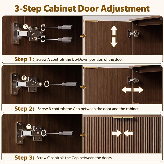 Sideboard Buffet Storage Cabinet - Wood Cabinets with Adjustable Shelves Fluted Doors, Anti-Tip Console Table for Kitchen Dining Living Room or Entryway Hallway, Easy Assembly, Walnut