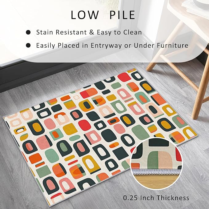 Mid Century Modern Rug Large 7x10 Retro 70s Boho Plaid Pattern Area Rugs for Living Room, Bedroom, Mid Century Modern Home Decor Accessories Indoor Carpet, Non Slip & Machine Washable