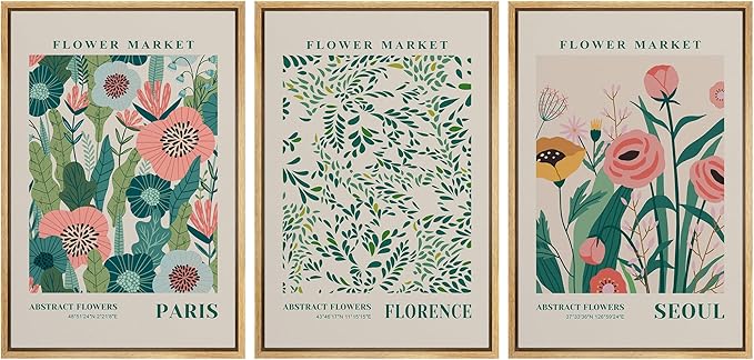 wall26 Framed Canvas Print Wall Art Set Watercolor Pastel Vibrant Flower Market Prints Nature Wilderness Illustrations Modern Art Decorative Floral Botanical Minimal for Bedroom - 24"x36"x3 Natural
