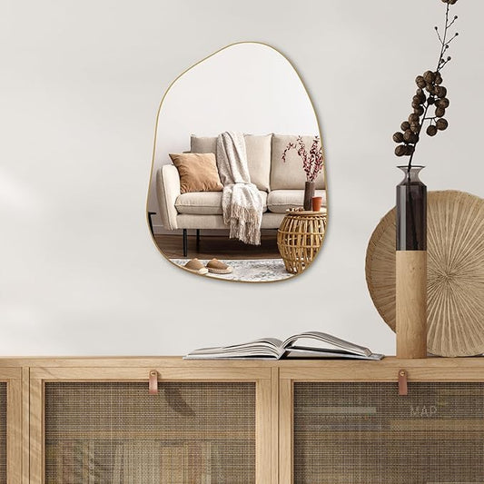 PERFNIQUE Irregular Wall Mirror Asymmetrical Mirror, 16''x12'' Small Gold Mirror for Bathroom Bedroom Living Room Entryway, Decorative Modern Wall Decor, Wall Mounted (Gold, 16''x12'')