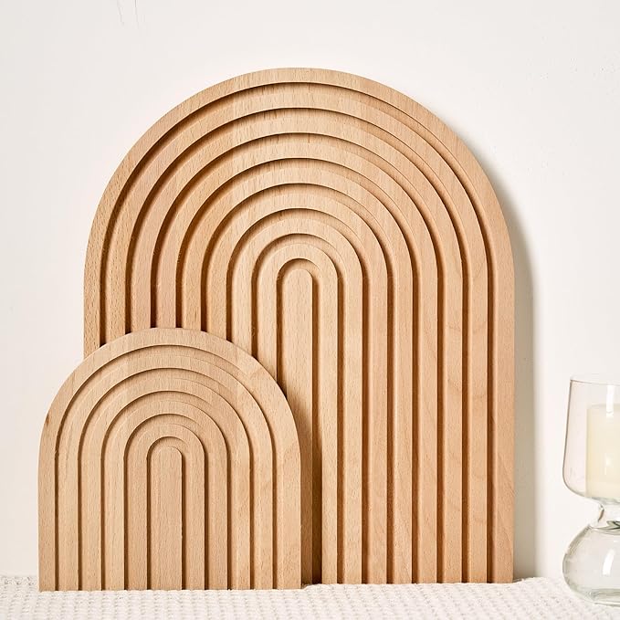 Wood Rainbow Arch - Modern Boho Room Decor for Wall Shelf, Fireplace Mantel, Counter, Table - Aesthetic Home Decoration for Living Room, Kitchen, Bedroom, Office, Nursery, Set of 2