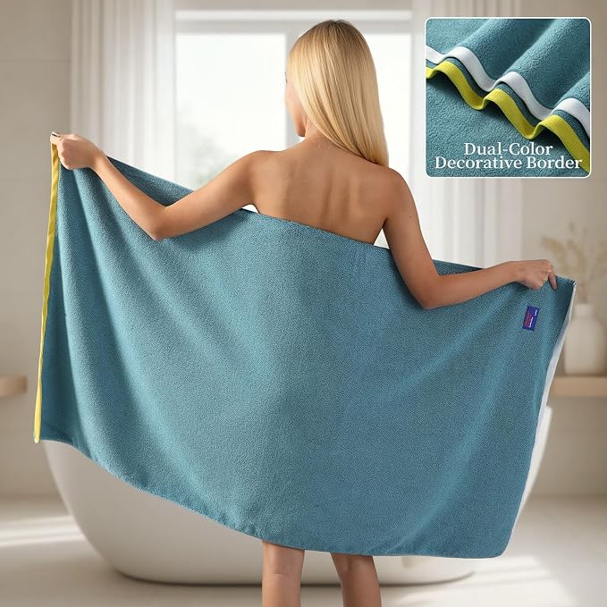 REDKISS 6 Piece Bath Towel Set, 100% Cotton, Soft Absorbent 600 GSM | Includes 2 Bath Towels, 2 Hand Towels & 2 Washcloths | Quick Dry | Contrast Border Design | Bathroom | Guest Bath & Apartment