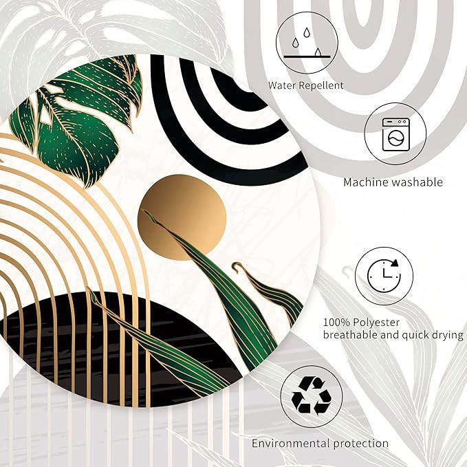 Miyotaa Abstract Emerald Green Shower Curtain Set 71Wx71H Inches Mid Century Modern Minimalist Tropical Leaves Geometric Contemporary Polyester Waterproof Bathroom Curtain with 12 Hooks