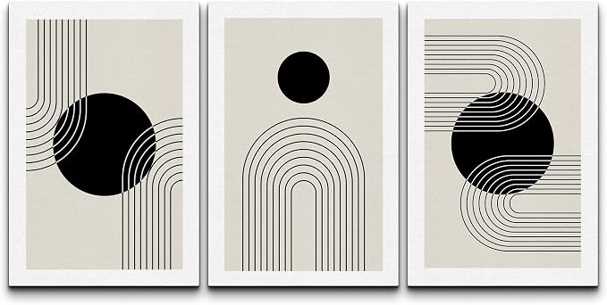 wall26 Canvas Wall Art Print Set Boho Black Dots with Swirling Line Art Abstract Patterns Digital Art Modern Art Bohemian Chic Relax/Calm for Living Room, Bedroom, Office - 24"x36" x 3