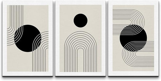wall26 Canvas Wall Art Print Set Boho Black Dots with Swirling Line Art Abstract Patterns Digital Art Modern Art Bohemian Chic Relax/Calm for Living Room, Bedroom, Office - 24"x36" x 3