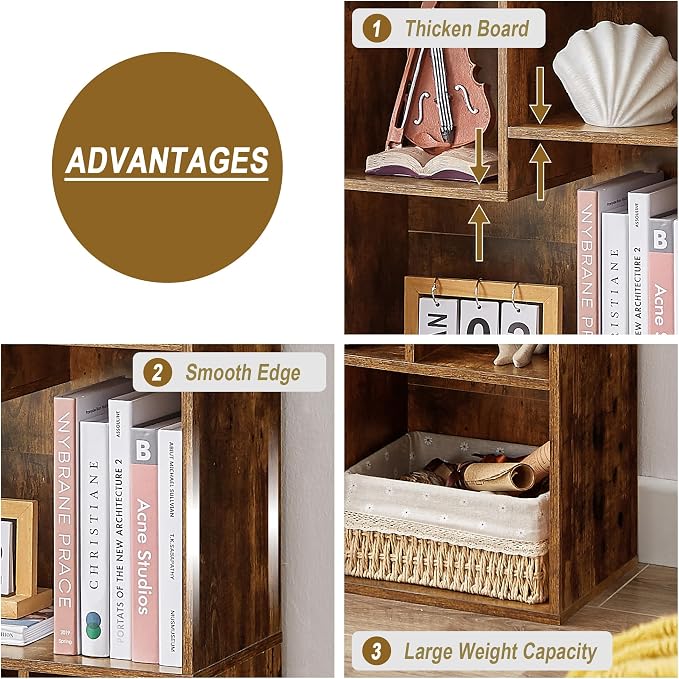 VECELO 5 Cube Modern Bookcases, 3 Tier Bookshelves, 31 Inch High Cubby Storage Organizer, Shelf Hight Up to 12.8 Inches Suit for Most Books, Vertical or Horizontal Use Available,Rustic Brown