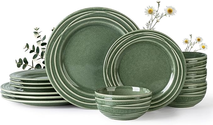 GBHOME Ceramic Dinnerware Sets,12 pcs Embossed Elegant Stoneware Plates and Bowls Sets, Housewarming Wedding Gift | Dishwasher & Microwave Safe | Dishes Set Service for 4