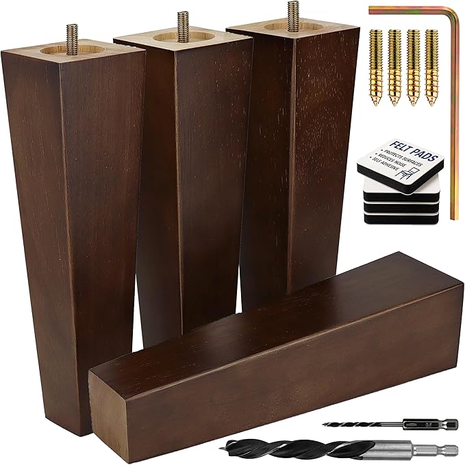 Premium Walnut Square Furniture Legs (Full Install Kit) - Pick Your Size and Color