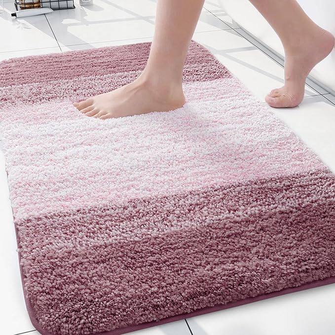 Arotive Microfiber Bathroom Rugs, Shaggy Soft and Absorbent Bath Rug, Non-Slip, Thick Plush Machine Washable Dry Bath Mats for Bathroom, Tub and Shower, 30x20, Mauve, Rectangular