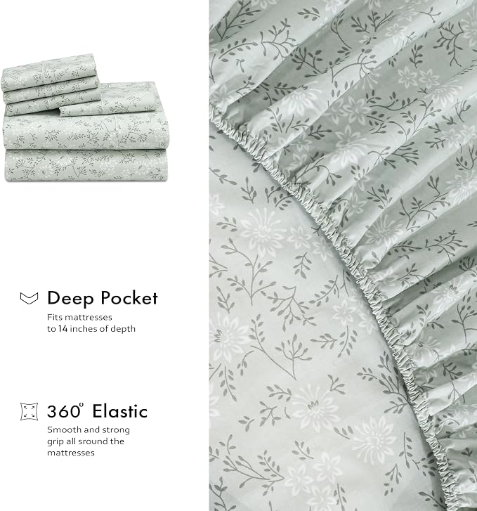 RUVANTI 100% Cotton Percale Sheets California King Size 6 Piece Set, Cooling Bed Sheets for Hot Sleepers, Deep Pocket 14”, Breathable Lightweight & Durable, Crisp Hotel Style Sheets, Everbloom Studio