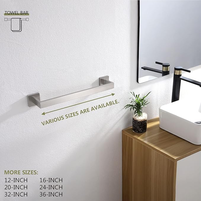 KOKOSIRI 16-Inch Single Towel Bar, Bathroom Kitchen Towel Holder, Wall Mounted SUS304 Stainless Steel Towel Rack, Brushed Nickel, B4003BR-L16
