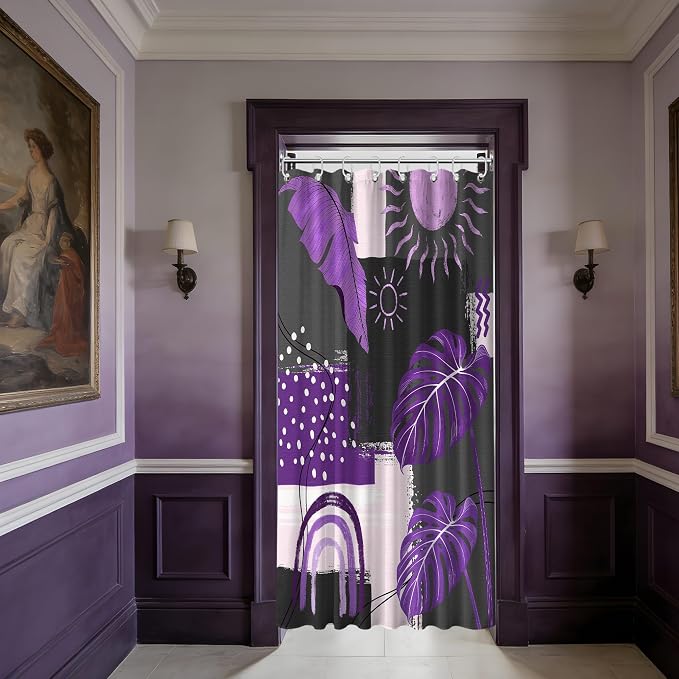 Small Stall Narrow Shower Curtain Purple and Gray Stand Up Dark Purple and Grey Abstract Shower Curtains for Rv Camper Bathroom Decor Sets, Waterproof Cloth Fabric with Hooks, 48 x 72 Inch