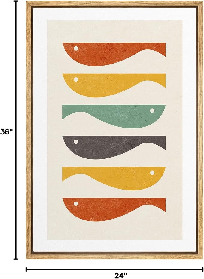 Woodrose Framed Canvas Print Wall Art Ocean Fish Nordic Silhouette Variety Animals Shapes Illustrations Modern Minimalist Chic Relax/Calm Multicolor for Living Room, Bedroom, Office - 24"x36" Natural