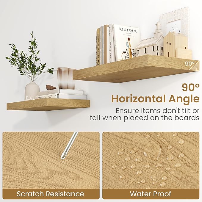 55"W x 9.3"D Floating Shelves for Wall, Wall Mounted Bathroom Shelves 2 Pack Deep Floating Shelf for Bedroom Kitchen Living Room, Rustic Wooden Wall Shelf with Invisible Bracket for Books Decor