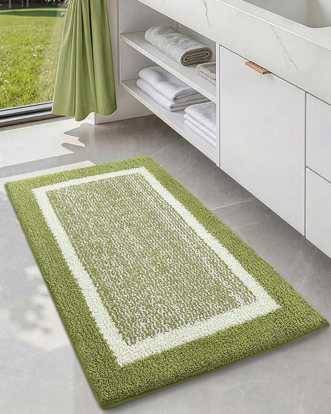 Color&Geometry Small Bath Mats for Bathroom Simple and Stylish, 16"x24" Moss Green and Ivory Bathroom Rugs, Non Slip, Absorbent, Soft, Washable, Microfiber Bathmat Shower Mat Outside Shower