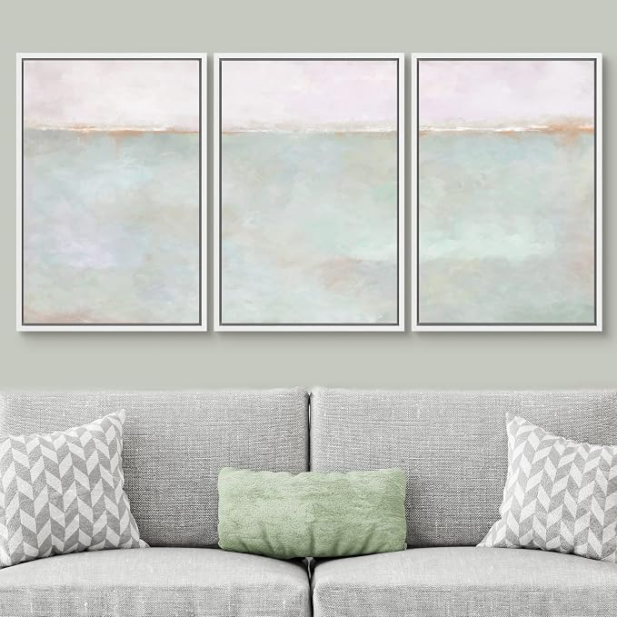 SIGNWIN Framed Canvas Print Wall Art Set Grunge Multicolor Pastel Landscape Shapes Abstract Illustrations Modern Art Decorative Nordic Chic Zen for Living Room, Bedroom, Office - 24"x36"x3 White