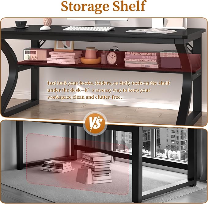 47 X 23.6'' Computer Desk, Home Office Desks w/Shelf Storage, Computer Desk w/Metal Frame, Cable Management, Study Student Desk Writing Work Table Deeper & Thicker Desktop for Home Bedroom