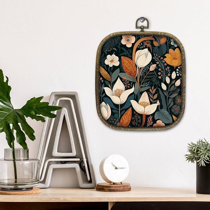 KSDUT Vintage Floral Wall Art Decor - Botanical Neutral Mid Century Modern Wall Art Canvas Frame Hanging Prints, Flower Landscape Square Wall Art Decor for Bathroom Home Gallery Decorations 6.5"x5.7"
