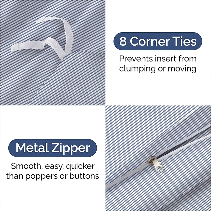 Duvet Cover Full Size - Extra Soft Full Size Duvet Cover - Lightweight & Breathable - Easy Care & Fade Free with Zipper Closures & Ties - 80" x 90" Inches - (Blue Stripes 2) Comforter Not Included