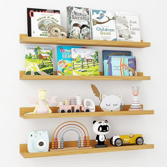 Axeman 30 Inch Floating Shelves | Oak Picture Ledge Shelf Set of 4 | Rustic Wood Wall Shelves with Lip | 30" Oak Picture Shelf for Wall with Ledge | Photo Shelves