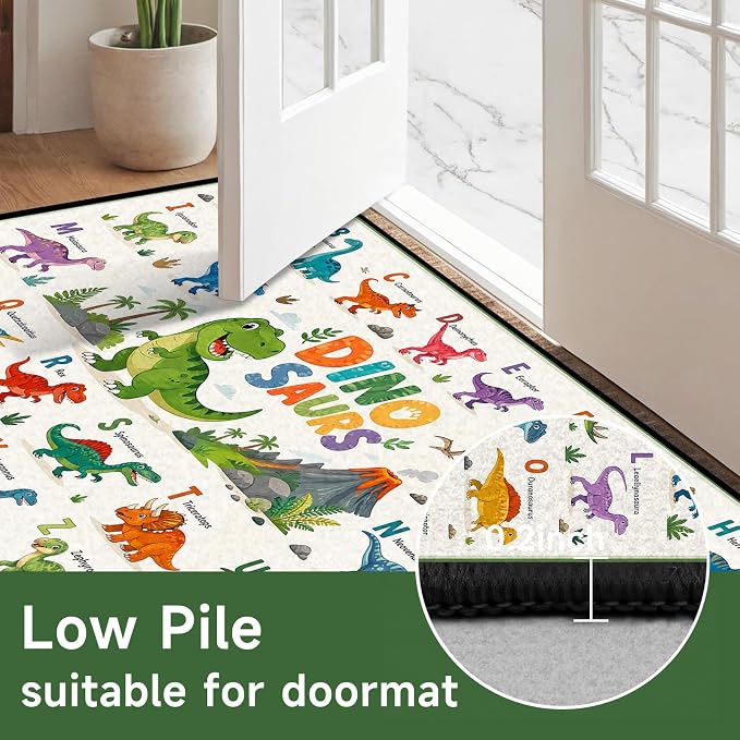 4'x6' Dinosaur Area Rug ABC Alphabet Educational Rugs for Bedroom Living Room Nursery Kitchen Playroom Home Decor Washable Cute Cartoon Dinosaur Floor Mat Carpet