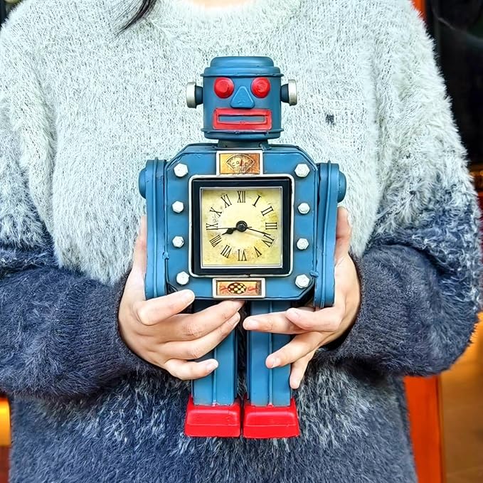 Robot Automatons Vintage Clock Bot Craft Cartoon Droid Model for Desktop Home Bedroom Office Robot Collection Boys Man Steampunk Festival Surprise Presents