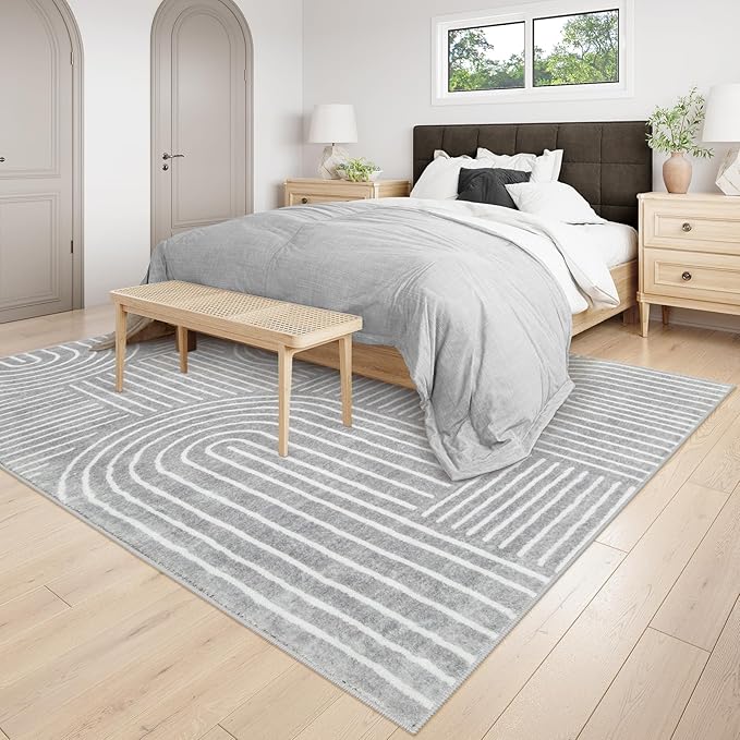 Lahome Abstract 8x10 Area Rugs for Living Room, Non Slip Bedroom Rug 8x10 Under Bed, Soft Grey Ultra-Thin Accent Carpet for Dining Room Office Darrell (8x10ft,Gray)