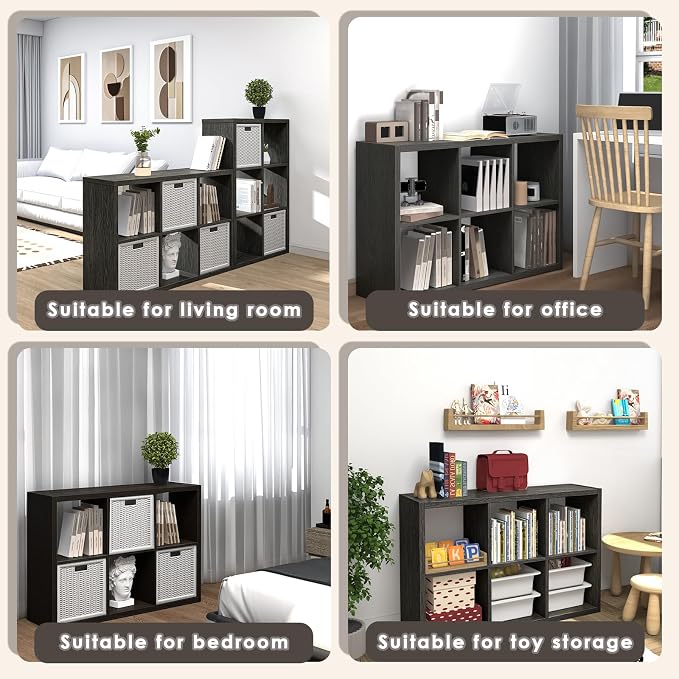Endearing Limons【2026 Wooden Thick Border 6 Cube Shelf Storage Organizer with Anti-Tipping Kits + Reversible Open Back Bookcase (11x 11 Unit Cell Chocolate)
