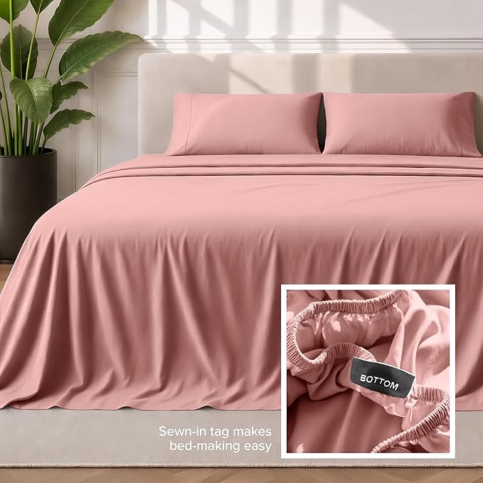 Bare Home California King Sheet Set - 1800 Ultra-Soft Microfiber Cal King Bed Sheets - Double Brushed - Deep Pockets - Easy Fit - 4 Piece Set - Bed Sheets (California King, Dusty Rose)