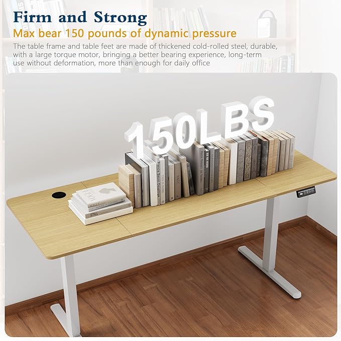 Shintenchi Standing Desk, 63x24 Inch Height Adjustable Electric Sit Stand up Desk, Ergonomic Rising Computer Table, Modern Lift Gaming Desk Workstation for Home Office, White