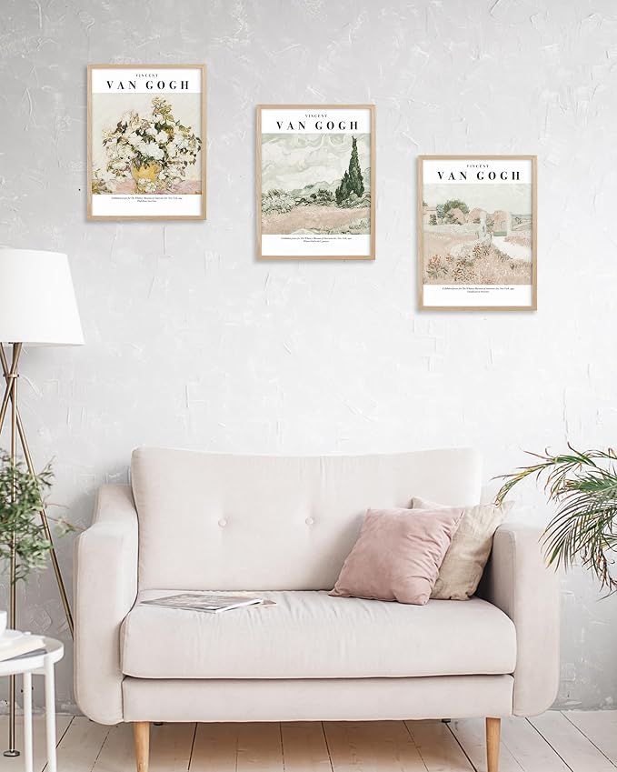 HesenDot Unframed Vintage Van Gogh Exhibition Posters Set of 3, French Country Landscape Floral Wall Art, Minimalist Chic Canvas Prints, Farmhouse Home Decor for Bedroom Living Room Study Office, Unframed
