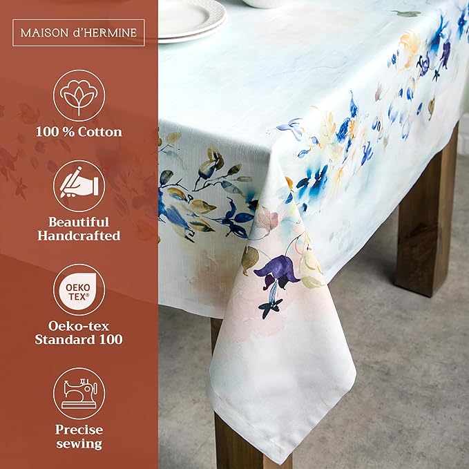 Maison d' Hermine Table Cloth Rectangle Table 100% Cotton 60 x 90 Inches Tablecloth Reusable Decorative for Dining Room Farmhouse Home Valentines Day Decorations Spring Summer - Lazy Summer Days