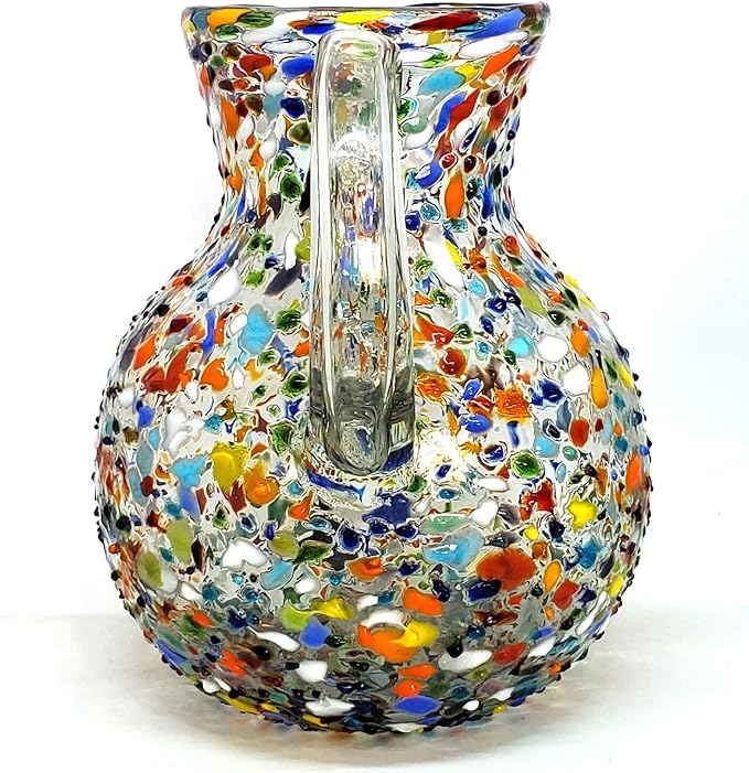 Confetti Rocks 120 oz Pitcher and 6 Drinking Glasses set, Recycled Glass, Lead-free, Toxin-Free (Pitcher & Glasses)
