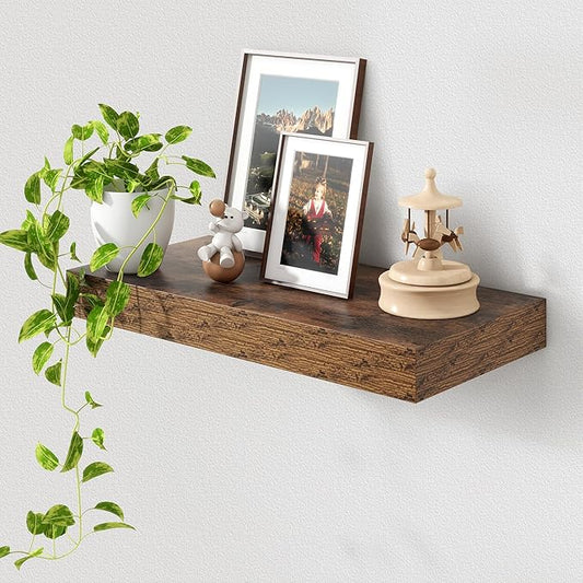 12 Inch Deep Floating Shelves | 24 Inch Brown Floating Shelves | 24" W x 12" D Rustic Wood Shelves for Wall | Deep Shelves for Living Room Bathroom Laundry Room Kitchen