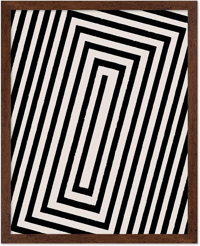 Poster Master Rectangle Tunnel Poster - Angular Swirl Print - Geometric Design - Abstract Design - Japanese Ink Art - Mid Century Modern Illustration - Living Room Decor - 8x10 Brown Framed