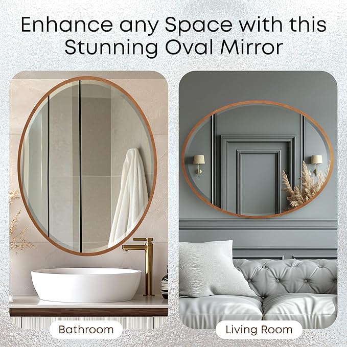 OVALCREST - Oval Wooden Beveled Wall Mirror for Home Decor, Bathroom, Vanity, Bedroom, Living Room, Hallway - London Style (Gold Spray) 41.1 x 31.1