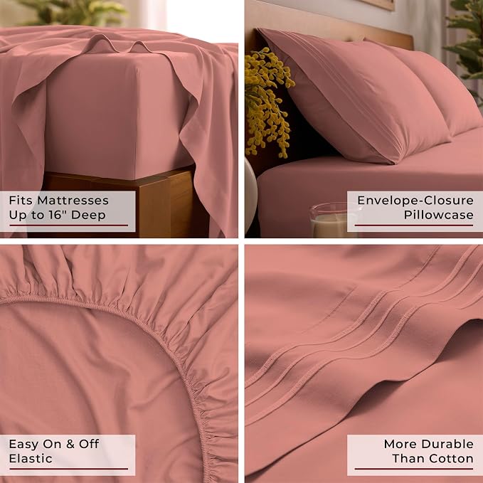 Mellanni Twin XL Sheets Set - 3 PC Iconic Collection Bedding - Hotel Luxury, Extra Soft, Cooling Bed Sheets - Wrinkle, Fade, Stain Resistant (Twin Extra Long, Coral)