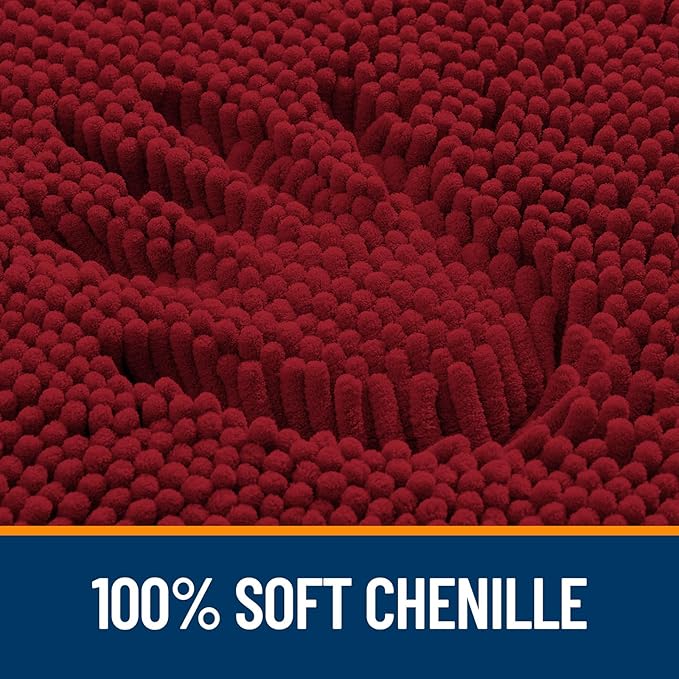 OLANLY Bathroom Rugs 47x17, Extra Soft Absorbent Chenille Bath Rugs, Rubber Backing Quick Dry, Machine Washable Bath Mats for Bathroom Floor, Tub and Shower, Home Decor Accessories, Red