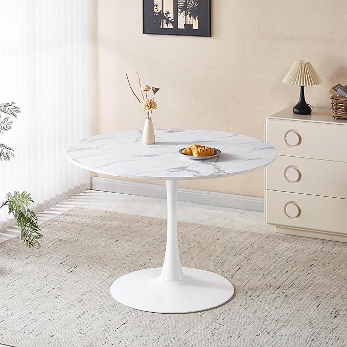 Mid-Century Round Tulip Table, 42" Tulip Dining Table with Sturdy Pedestal Base, Ideal for Kitchen, Small Spaces, Office and Cafe