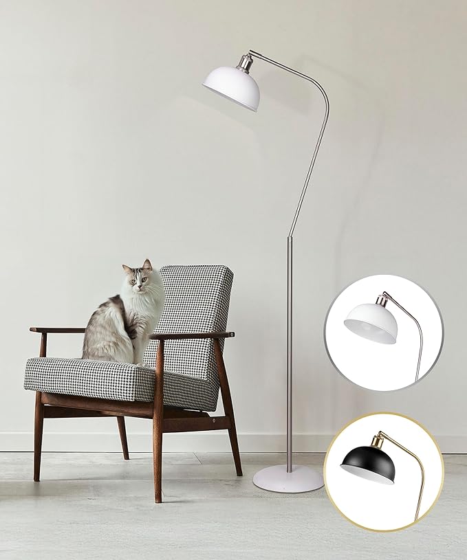HarvestLand Halo Brass Floor Lamp Standing Reading Lamps Solid Base, Reading Lamp for Living Room, Bedside Table or Over Chair Use, Reading Light Standing Lamp, Adjustable Pharmacy Floor Lamp- White