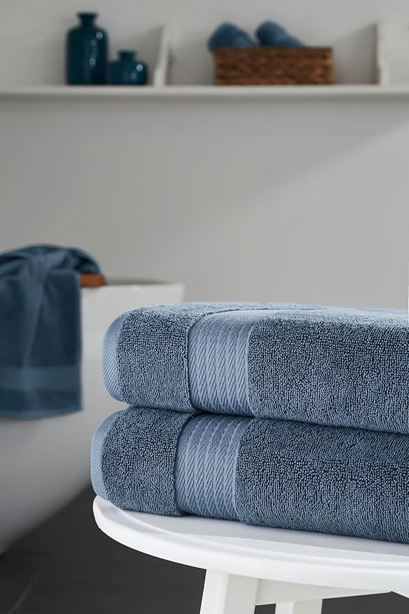 Ozdilek 2-Piece Bath Towels, 30x60 550GSM– 30x60 Inches, 100% Turkish Cotton, Luxury Quick Dry, Extra Large, Fade-Resistant, Eco-Friendly, Spa Towel, Cotton Towel (Ocean Blue)