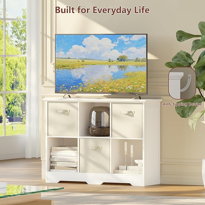 VORONOI 6 Cube Storage Organizer with 3 Fabric Drawers and Removable Shelves — Modular Cube Bookshelf for Bedroom, Living Room, or Home Office, Short Cube Bookcase for Toys, Decor,White