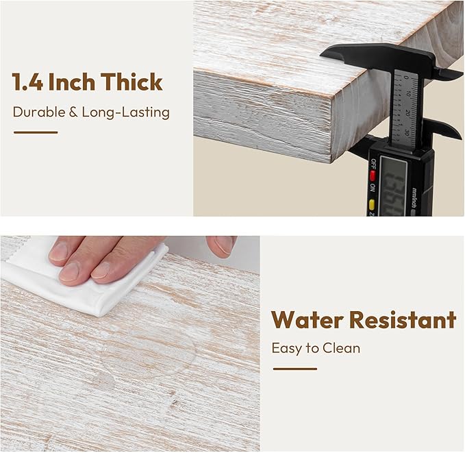 Vivelove Solid Wood Floating Shelves Set of 2, Elm Wood Wall Shelf with Invisible Bracket for Living Room Bedroom Bathroom Office, Rustic Farmhouse Display Shelf, 36 inch - Weathered White