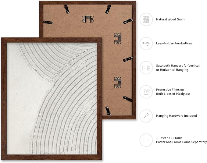 Poster Master Soft Lines Poster - Spiral Circle Print - Texture Art - Abstract Art - Mid Century Modern Art - Aesthetic Art - Acrylic Waves Art - Rustic Bedroom Wall Decor - 16x20 Brown Framed
