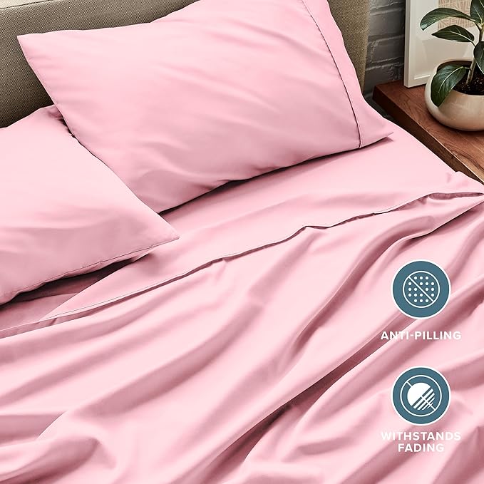 Bare Home Twin Sheet Set - 1800 Ultra-Soft Microfiber Twin Bed Sheets - Double Brushed - Deep Pockets - Easy Fit - 3 Piece Set - Bedding Sheets & Pillowcases (Twin, Light Pink)